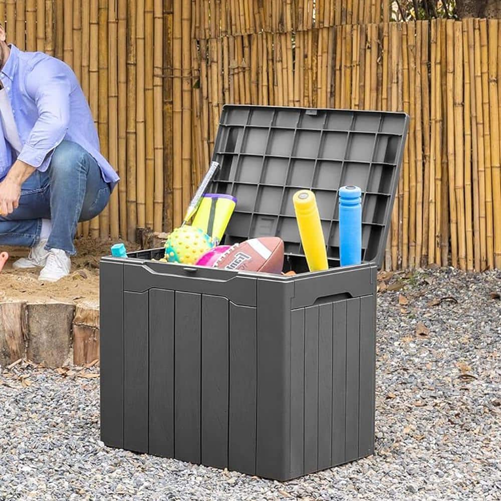 30 Gal. Grey Resin Deck Box Outdoor Indoor Waterproof Storage Box for Outdoor Storage - Hercitys