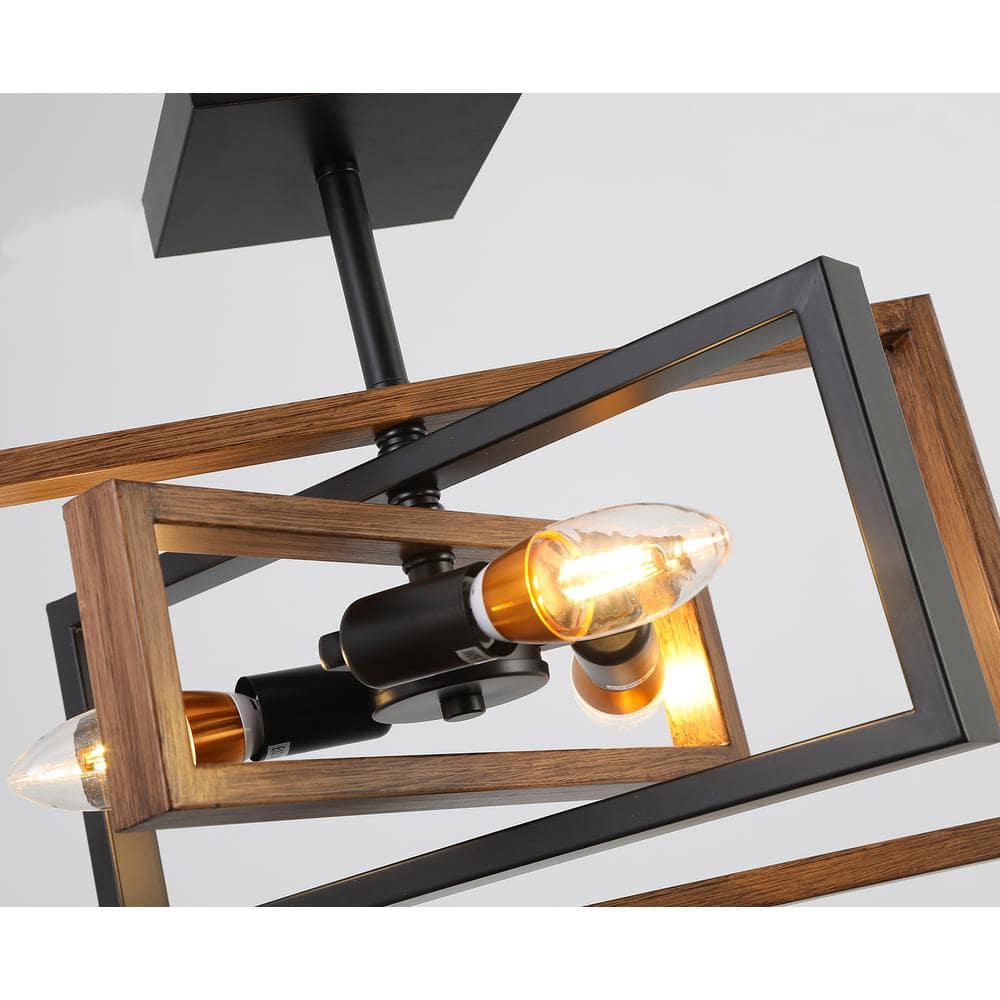 15.7 in. 3-Light Farmhouse Rustic Rectangle Semi Flush Mount Ceiling Light - Hercitys