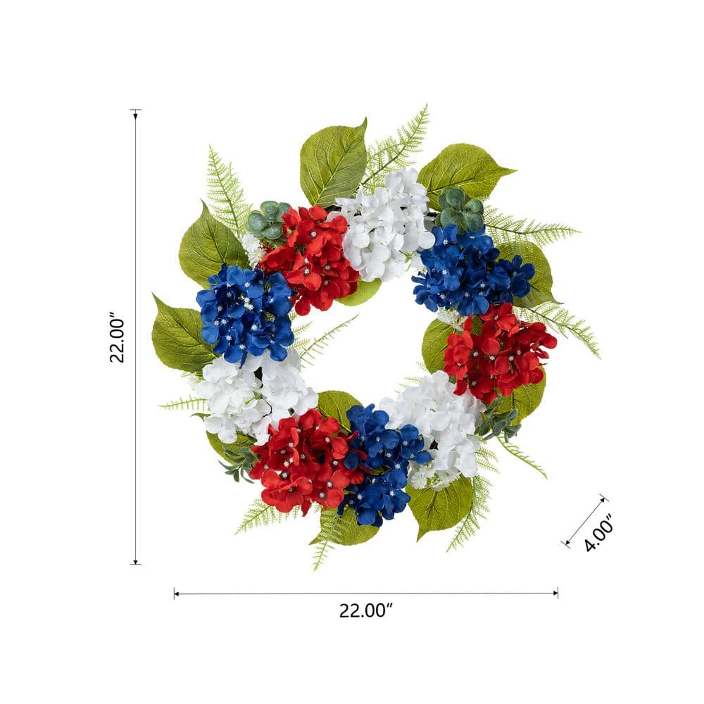22 in. H Patriotic/Americana Hydrangea Wreath - Hercitys