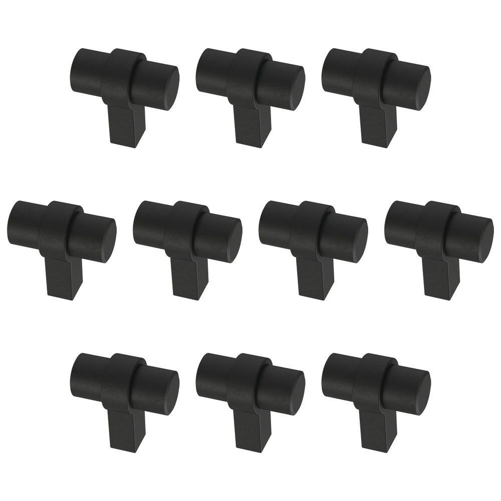 (10-Pack) Simple Wrapped Bar 1-1/4 in. (32 mm) Classic Matte Black T-Shaped Bar Cabinet Knobs - Hercitys