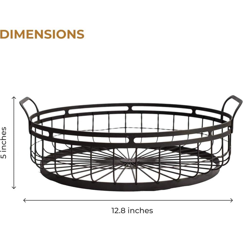 1-Tier Fruit Bowl Farmhouse Decor Wire Basket, Decorative Round with Rustic French Country Style with Handles - Hercitys