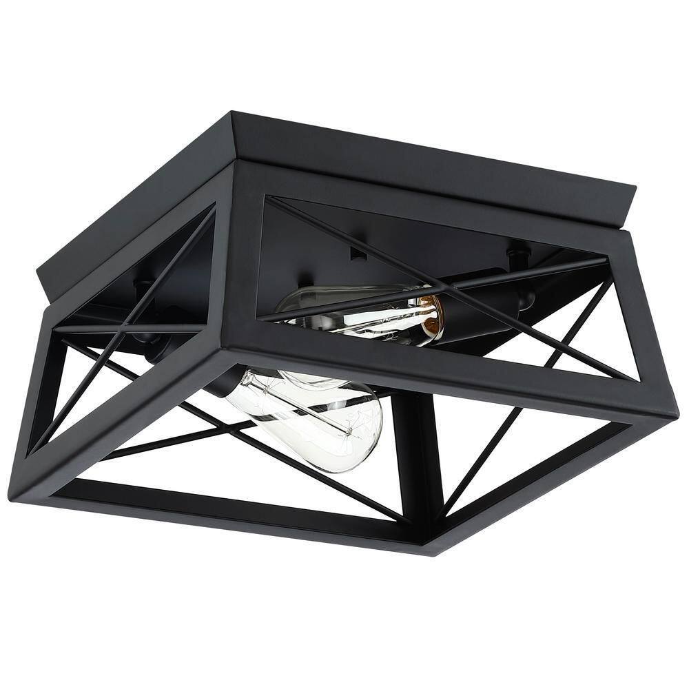 12 in. 2-Light Matte Black Flush Mount - Hercitys