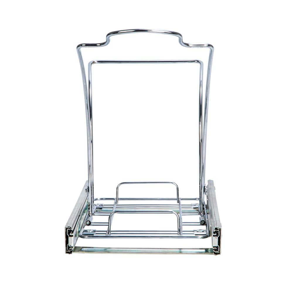 15 in. Single Sliding Trash Can in Chrome with 5 Gal. White Bin - Hercitys