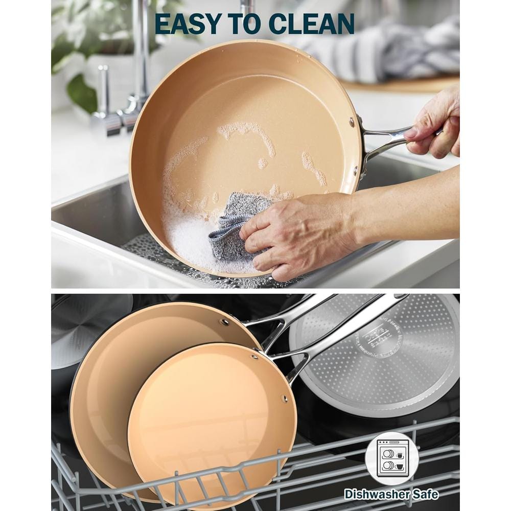 3-Piece 8-inch/9.5-inch/11-inch Hard Anodized Ceramic Nonstick Frying Pan Set, Induction Cookware Egg Omelette Pan - Hercitys