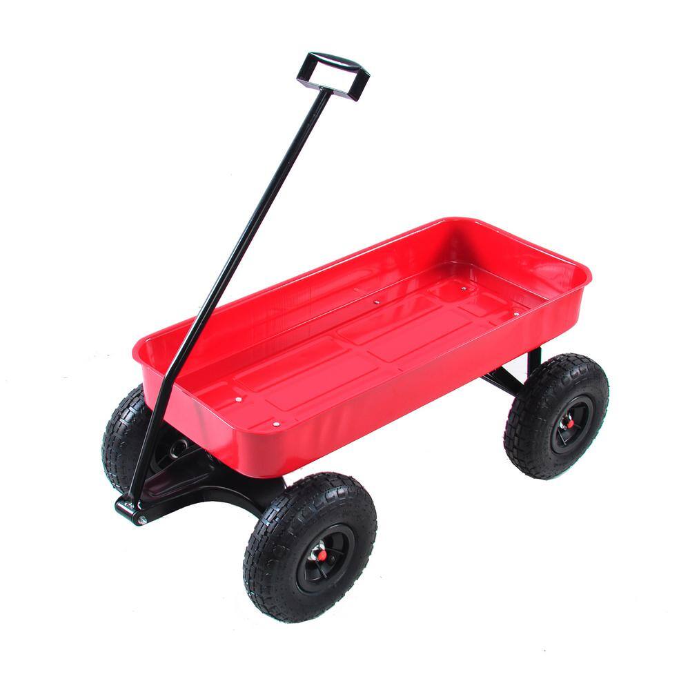 1.12 cu. ft. Red Steel Outdoor Wagon All Terrain Pulling Air Tires Children Kid Garden Cart - Hercitys