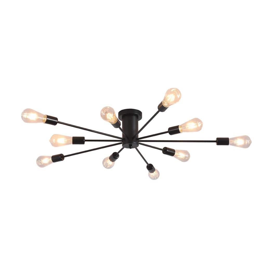 34.2 in. 8-Light Black Sputnik Flush Mount for Living Room Chandelier Ceiling Light - Hercitys