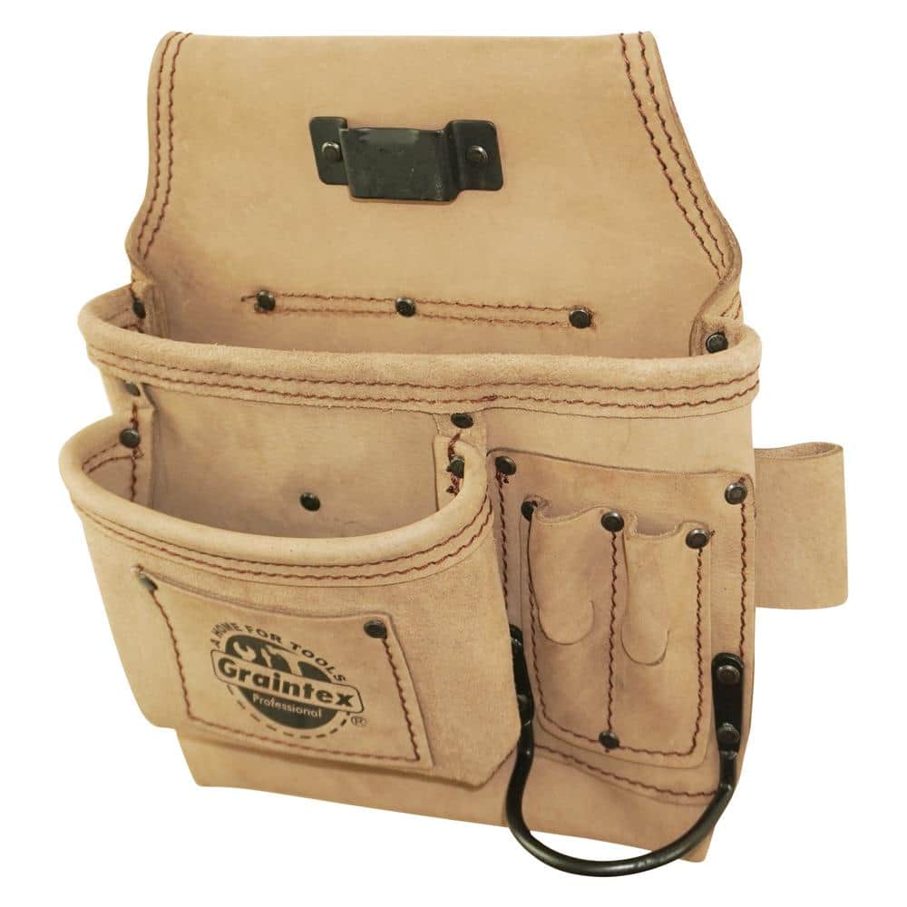 5-Pocket Left Handed Beige Top Grain Leather Tool Pouch - Hercitys