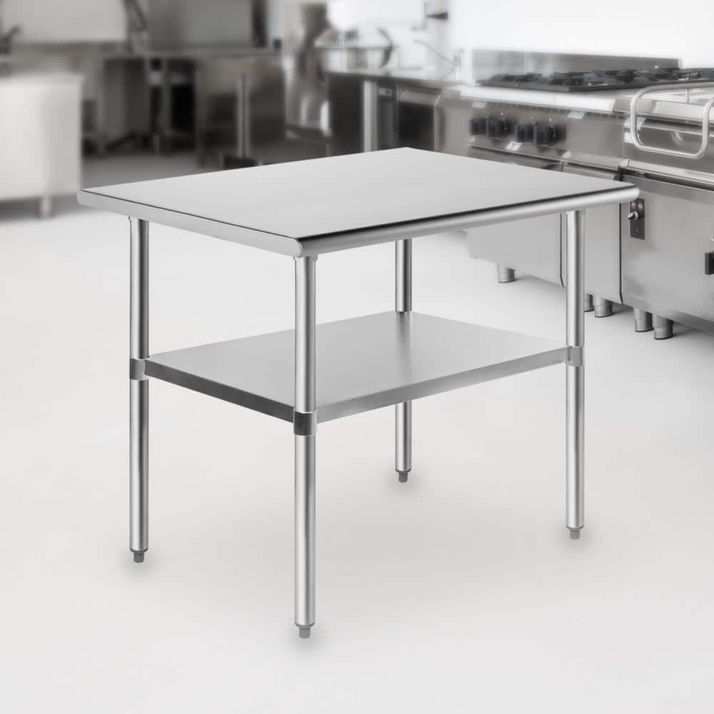 36 x 24 in. Stainless Steel Kitchen Utility Table with Bottom Shelf - Hercitys