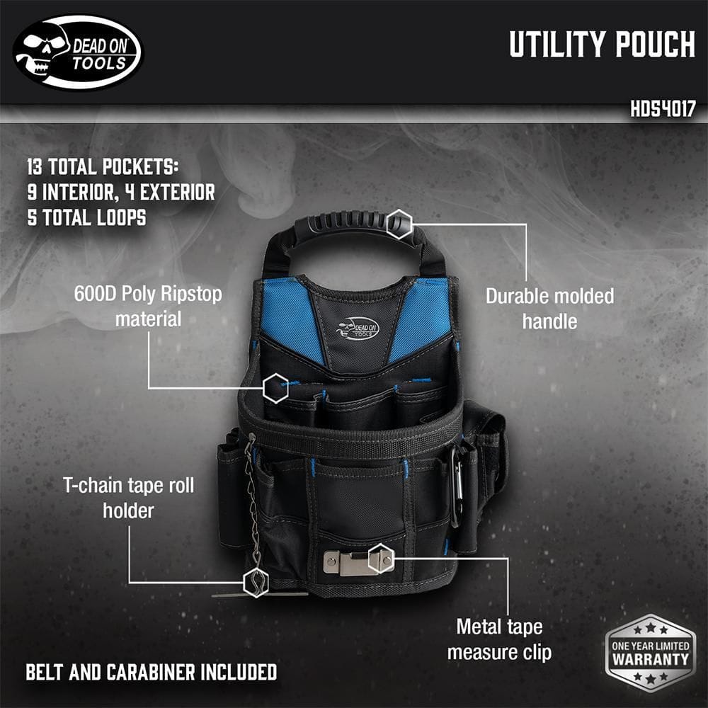 10 in. Open Top Tool Tote Utility Pouch Bag with Black Finish and 13 total pockets - Hercitys