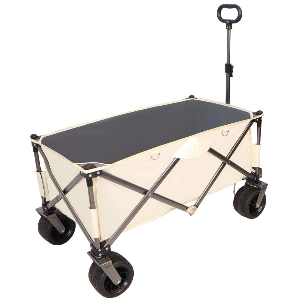 4.60 cu. ft. Fabric Garden Cart in Antique White and Gray, Heavy-Duty Utility Beach Wagon Cart - Hercitys