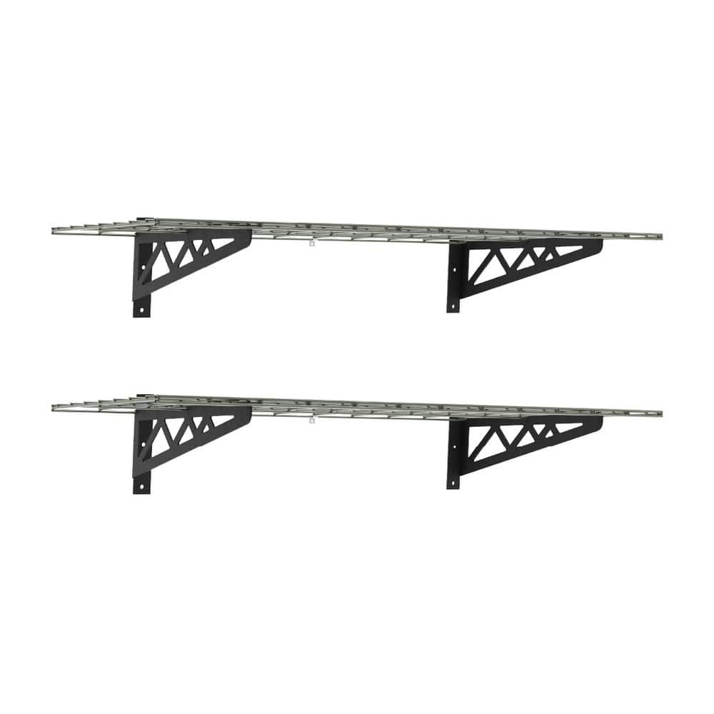 18 in. D x 48 in. W x 8 in. T Hammertone Grey Heavy-Duty Steel Wall Mounted Shelves Includes 2 Shelves and 4 Hooks - Hercitys