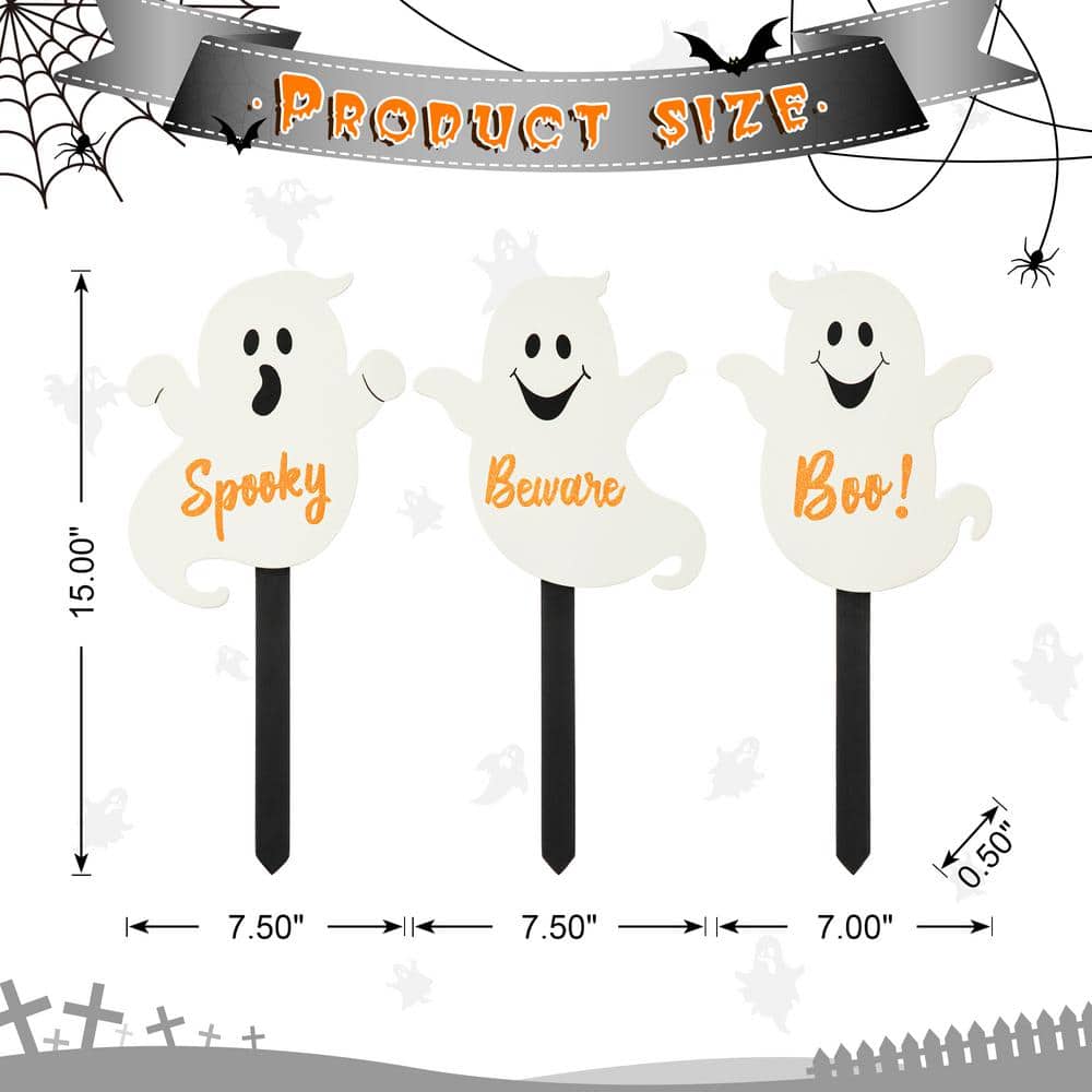 15 in. H Halloween Wooden Ghost Yard Stake (Set of 3) - Hercitys