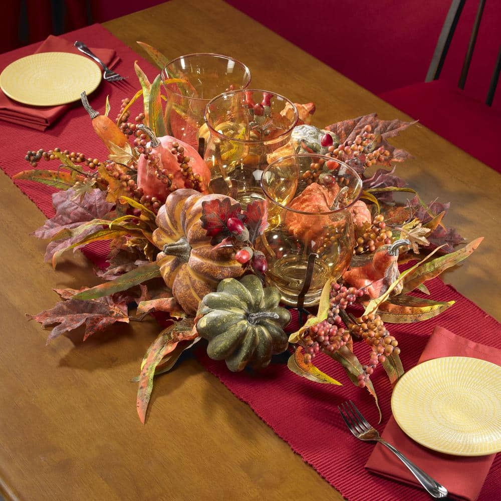 30 in. Harvest Triple Candelabrum and Artificial Foliage Table Arrangement - Hercitys
