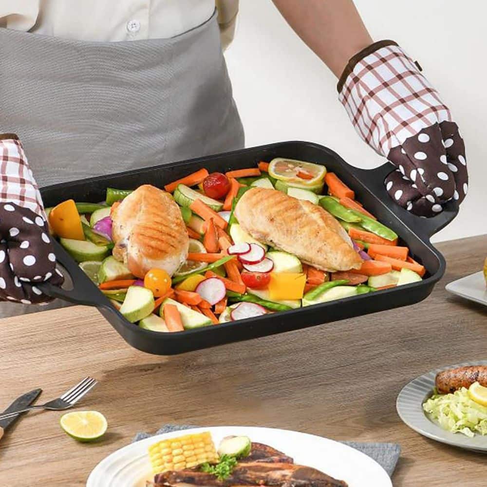 13 in. x 10.6 in. Aluminum Nonstick Grill Pan, Induction Stove Top Grill Plate, Gas Range Grill Panel/Skillet - Hercitys