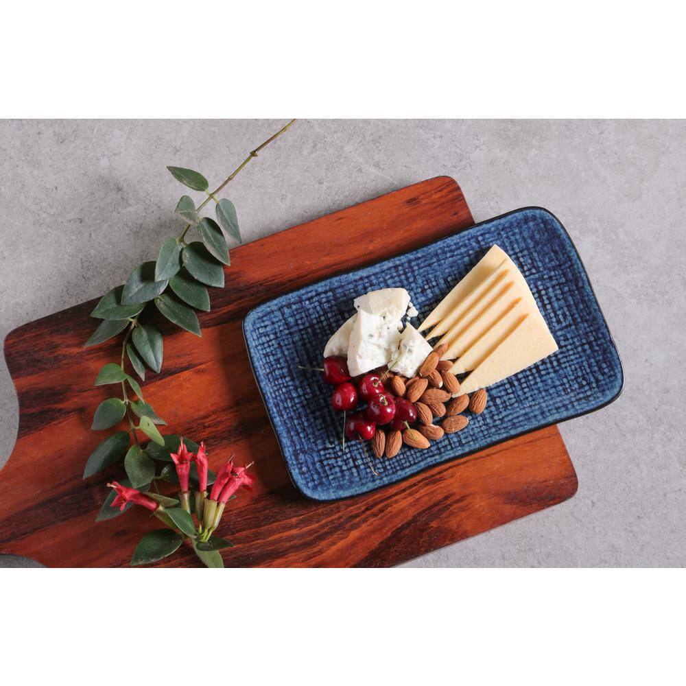10.63 in. Denim Dark Blue Stoneware Rectangular Platter Medium Juta (Set of 4) - Hercitys