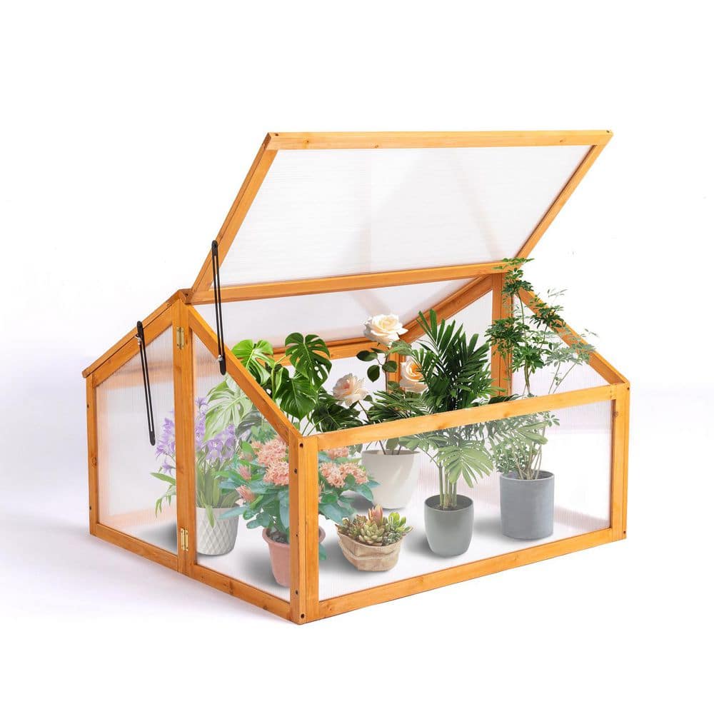 35 in. W x 30 in. D x 23 in. H Yellow Mini Greenhouse with Polycarbonate Board Outdoor Planter Box - Hercitys