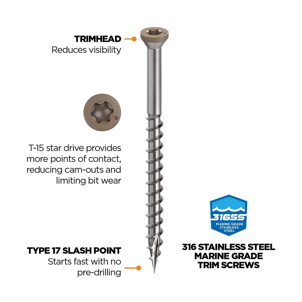 2-1/2 in. #8 316 Stainless Steel Winchester Premium Star Drive Trim Screws (350-Count) - Hercitys
