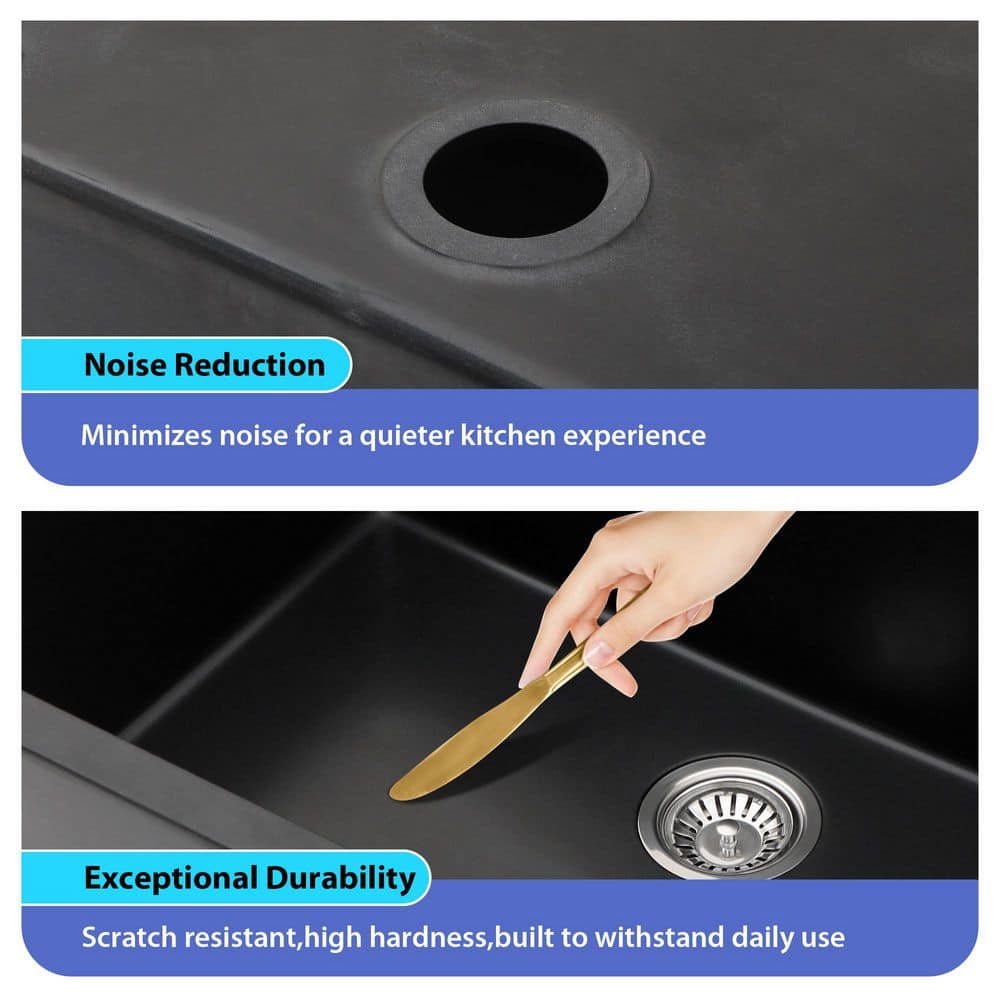 18 in. Undermount Single Bowl Black Quartz Composite Kitchen Sink with Bottom Grids - Hercitys