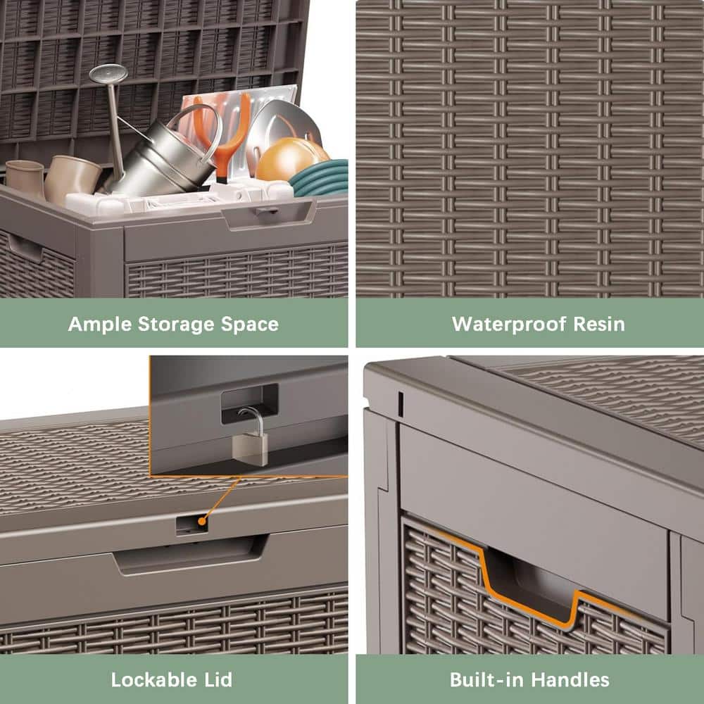 30 Gal. Light Brown Resin Deck Box Waterproof with Lockable Lid - Hercitys