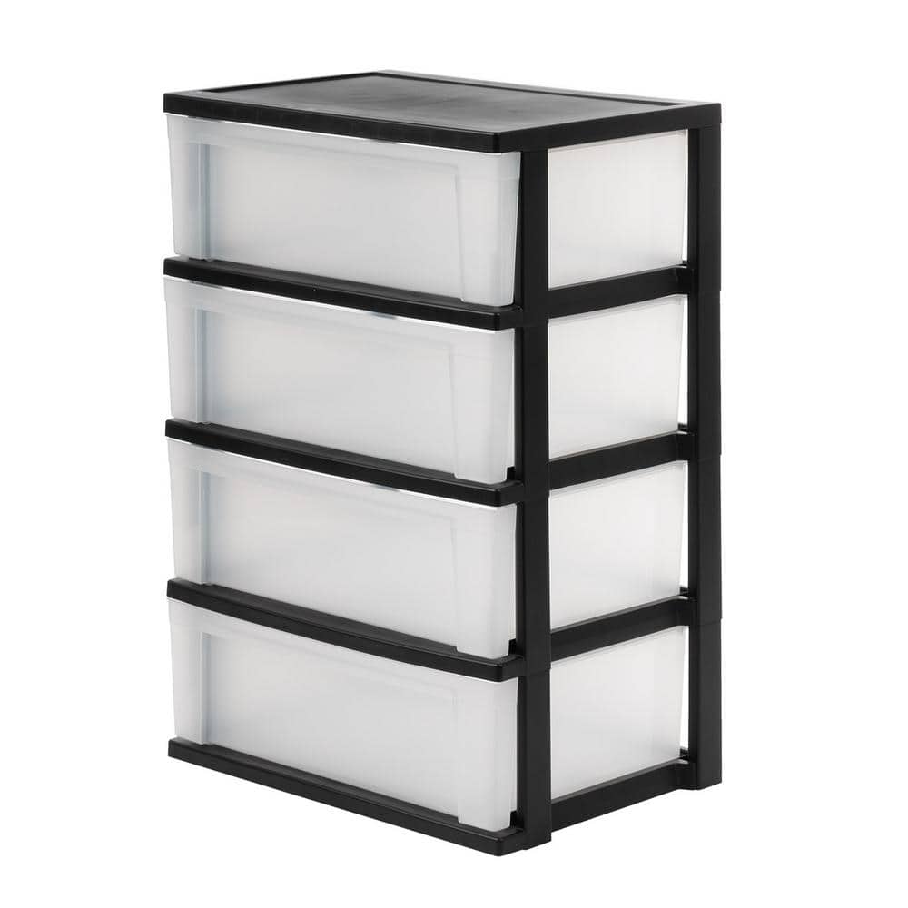 20.8 in. W x 30.6 in. H x 15 in. D 4-Drawer Storage Wide Plastic Clear Chest in Black Frame - Hercitys