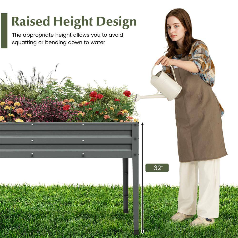 46 in. L x 24 in, W. x 32 in. H Freestanding Grey Steel Raised Garden Bed with Drainage Holes Garden Backyard and Patio - Hercitys