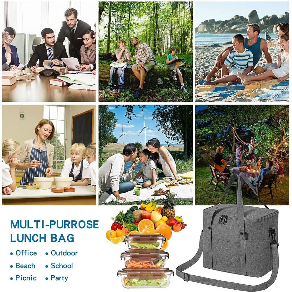 13 Qt. Insulated Cooler Lunch Bag with Leakproof and Shoulder Strap in Gray - Hercitys