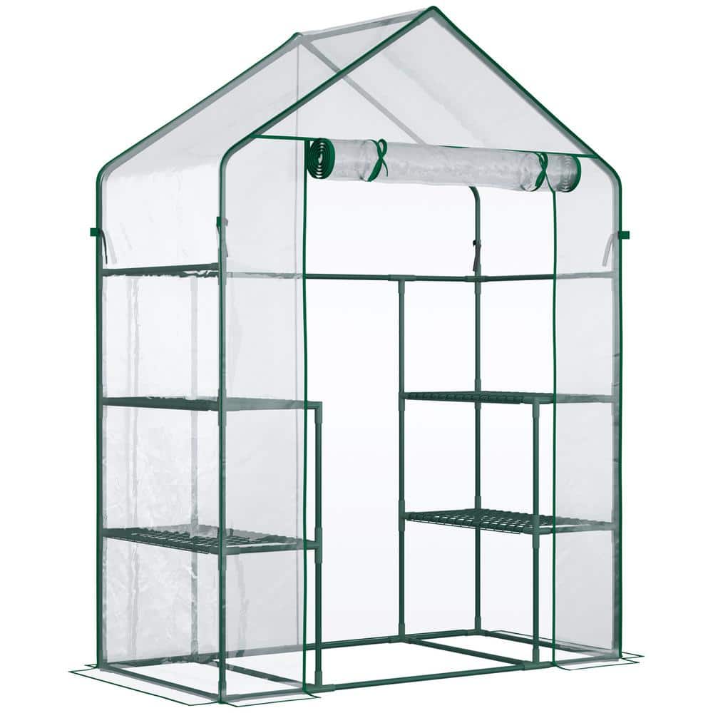 29 in. W x 56 72 in. D x 77 72 in. H Steel Dark Green Walk-in Greenhouse with 3-Tier Shelving - Hercitys