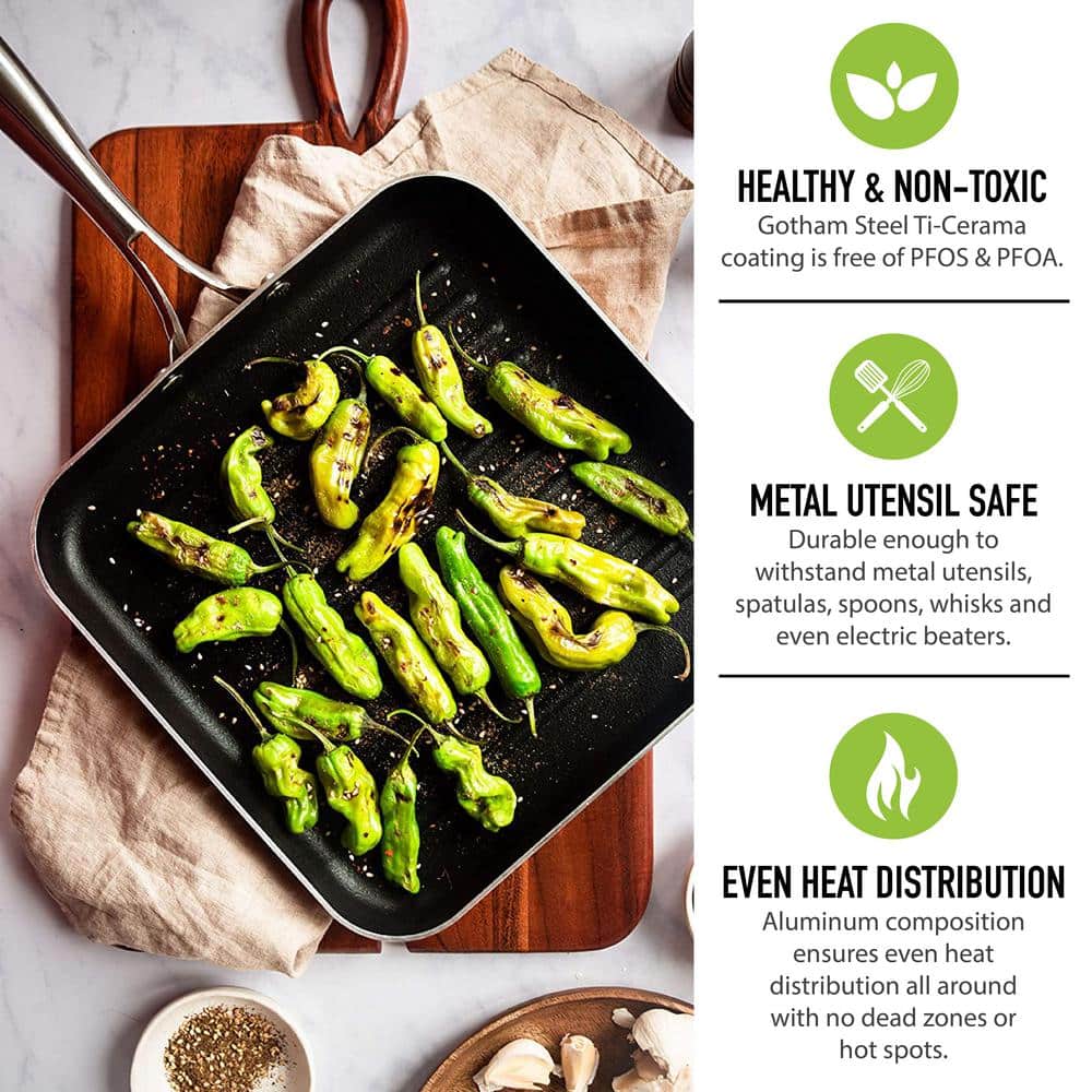 10.5 in. Copper Cast Textured Surface Aluminum Non-Stick Grill Pan - Hercitys