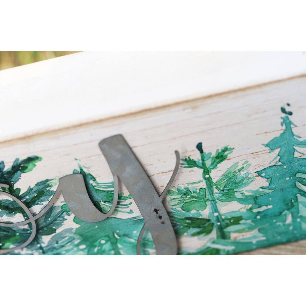 3.5 in. White Green Wood Christmas Tabletop Sign with Galvanized Metal Letters – Joy - Hercitys