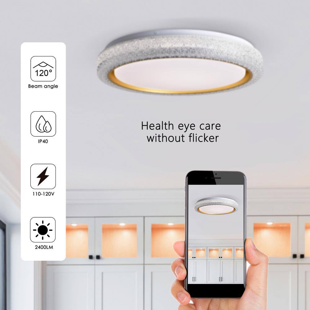 19.69 in. 1-Light White Selectable LED 36-Watt 5 CCT Flush Mount Ceiling Light - Hercitys