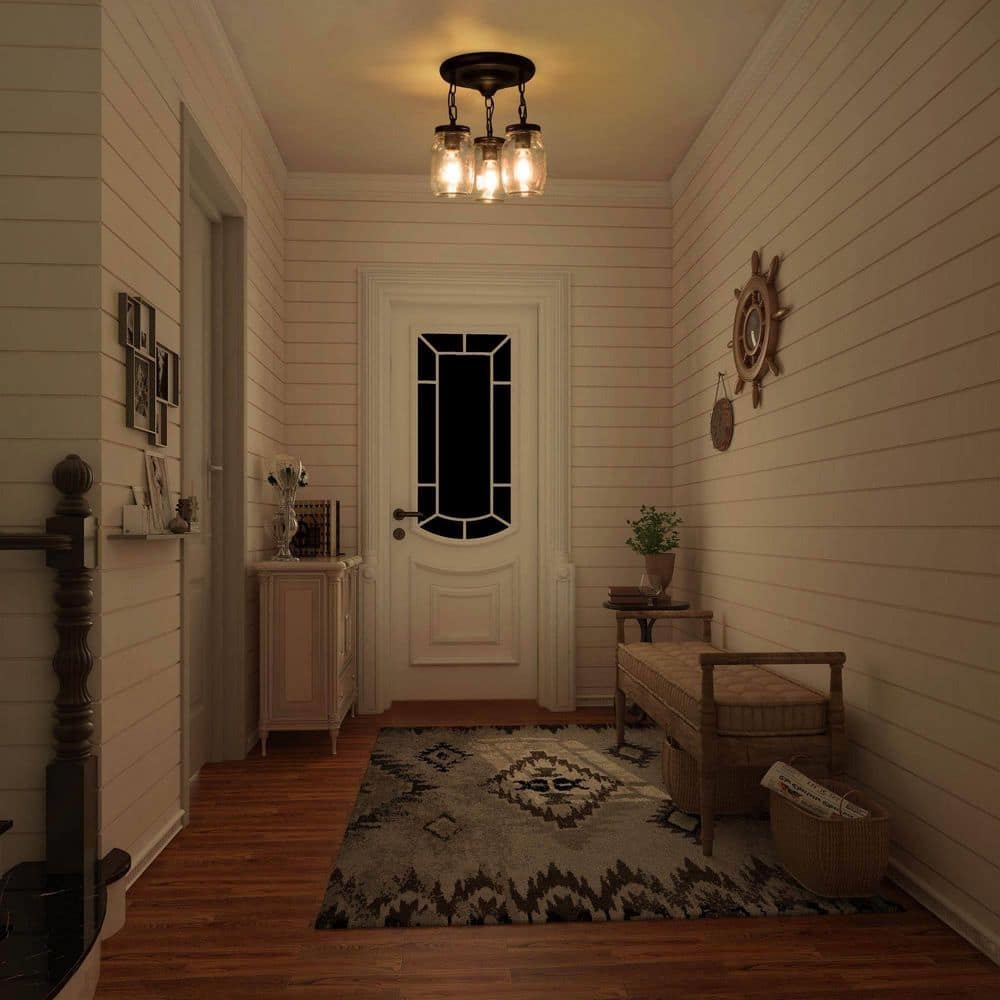 3-Light Modern Farmhouse Semi-Flush Mount Oil-Rubbed Bronze Classic Mason Jar Kitchen Ceiling Light - Hercitys