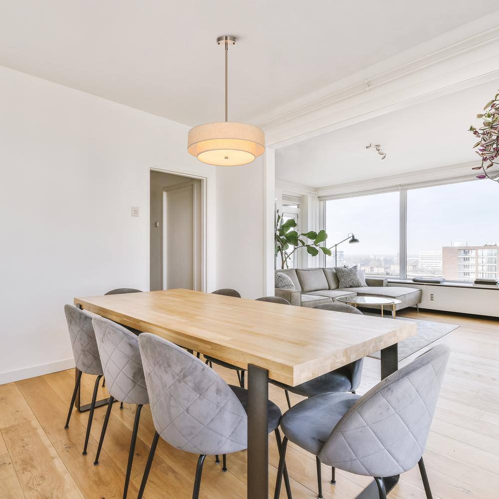 18 in. 4-Light Oatmeal Semi-Flush Mount Ceiling Light Fixture Drum Pendant Light with 2-Layer Fabric Shade E26 Bases - Hercitys