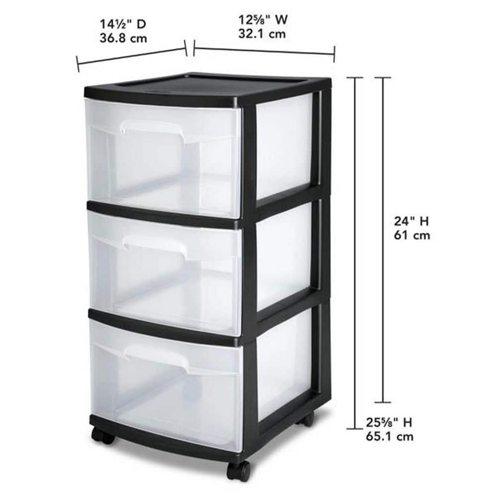 3-Drawer Storage Cart, Clear with Black Frame (2-Pack) - Hercitys