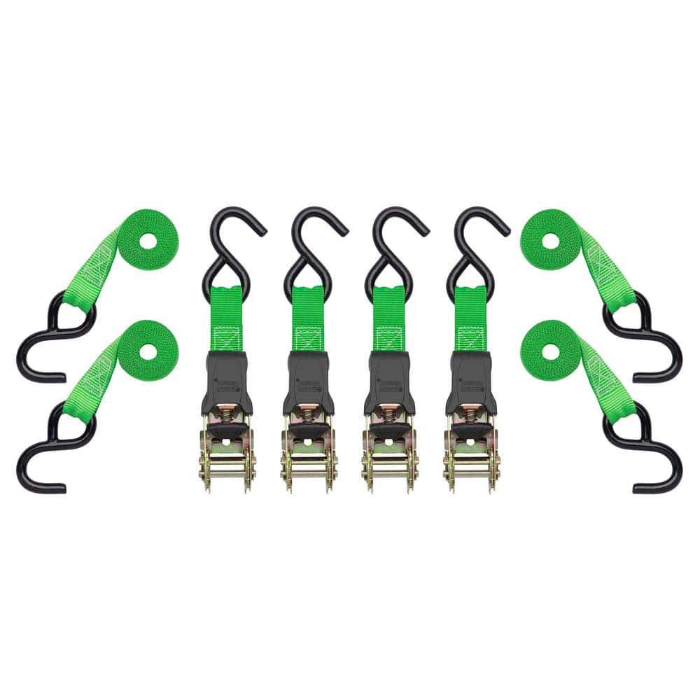 14 ft. x 1 in. Green Padded Ratchet Tie Down Straps with 500 lb. Safe Work Load – 4 pack - Hercitys