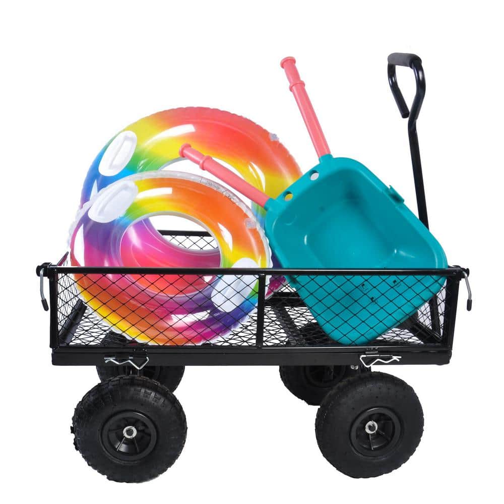 3.44 cu. ft. Steel Black Garden Cart Removable Sides with Shovel, 550 lbs. Capacity - Hercitys
