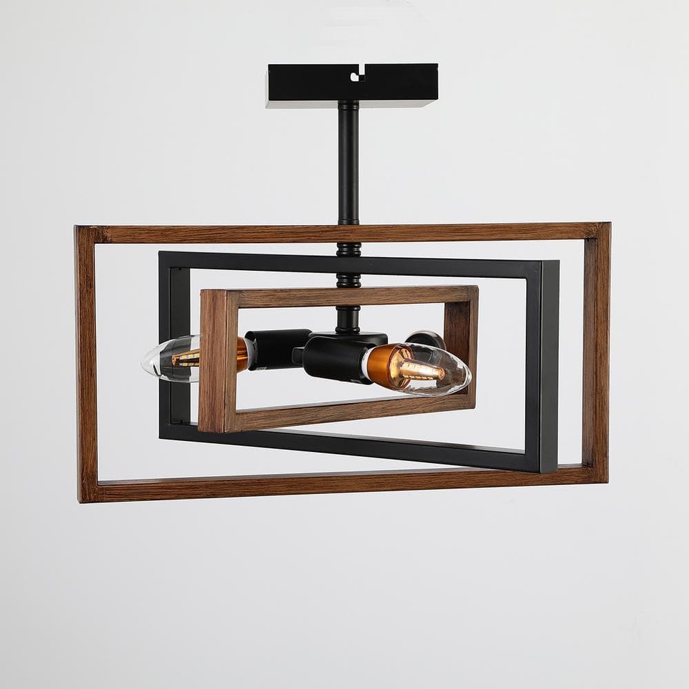 15.7 in. 3-Light Farmhouse Rustic Rectangle Semi Flush Mount Ceiling Light - Hercitys