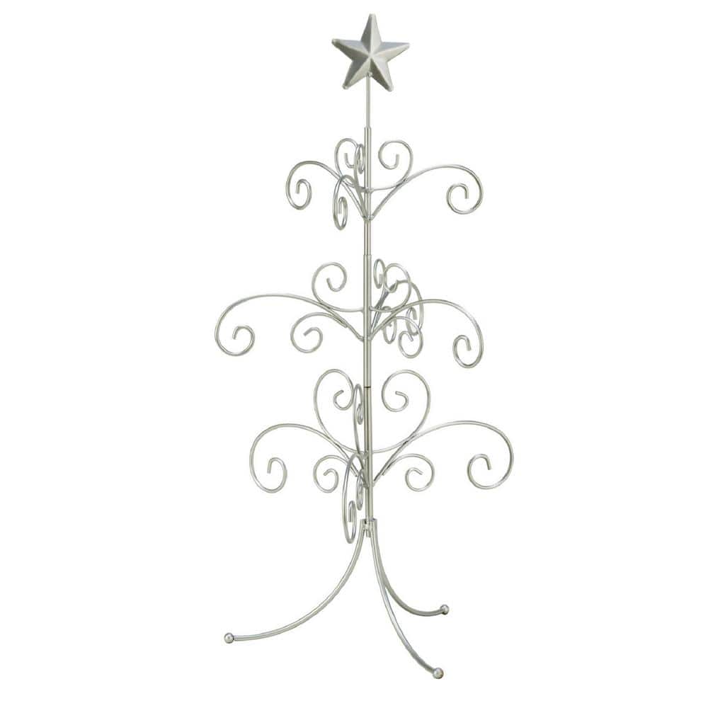 22 in. Silver Metal Christmas Ornament Tree with Hanging Branches - Hercitys