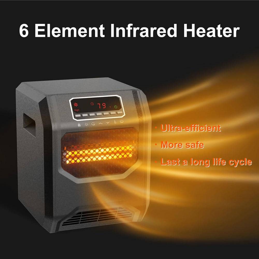 1500-Watt Electric 6 Element Compact Infrared Radiant Space Heater Electric in Black - Hercitys