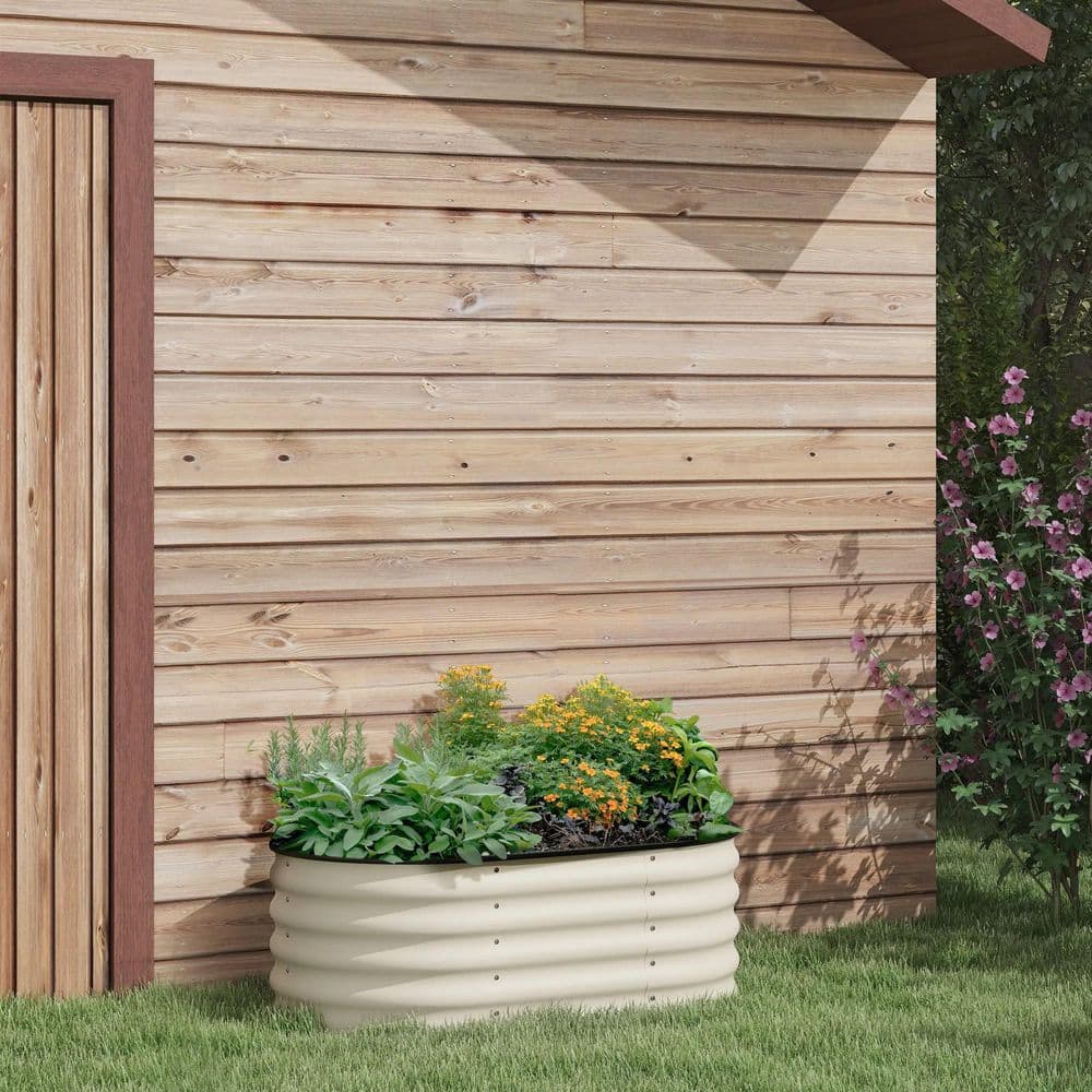 3.5 ft. x 2 ft. x 1.4 ft. Galvanized Raised Garden Bed Kit, Outdoor Metal Elevated Planter Box with Safety Edging, Cream - Hercitys