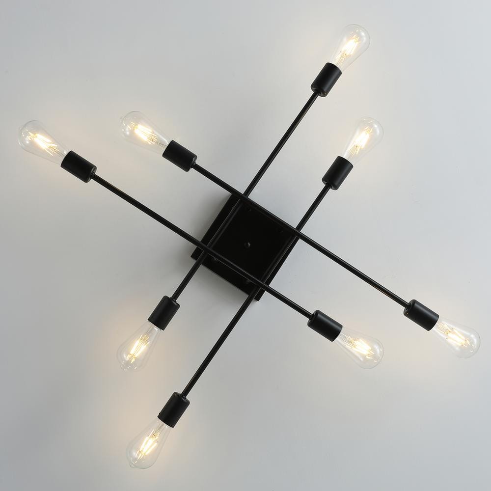 27.1in. 8-Light Black Sputnik Modern Linear Semi-Flush Mount - Hercitys