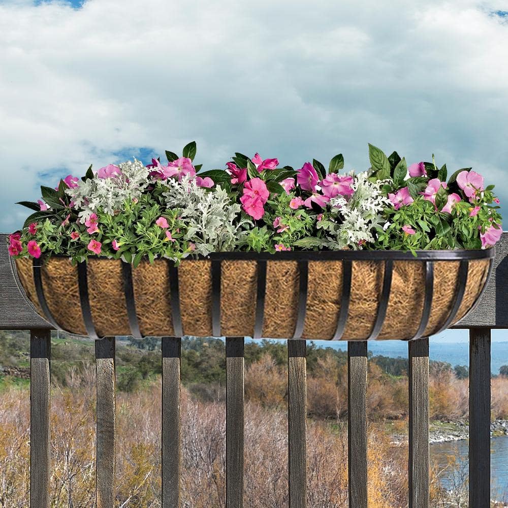 36 in. x 7.3 in. Black Metal English Trough with Coco Liner - Hercitys