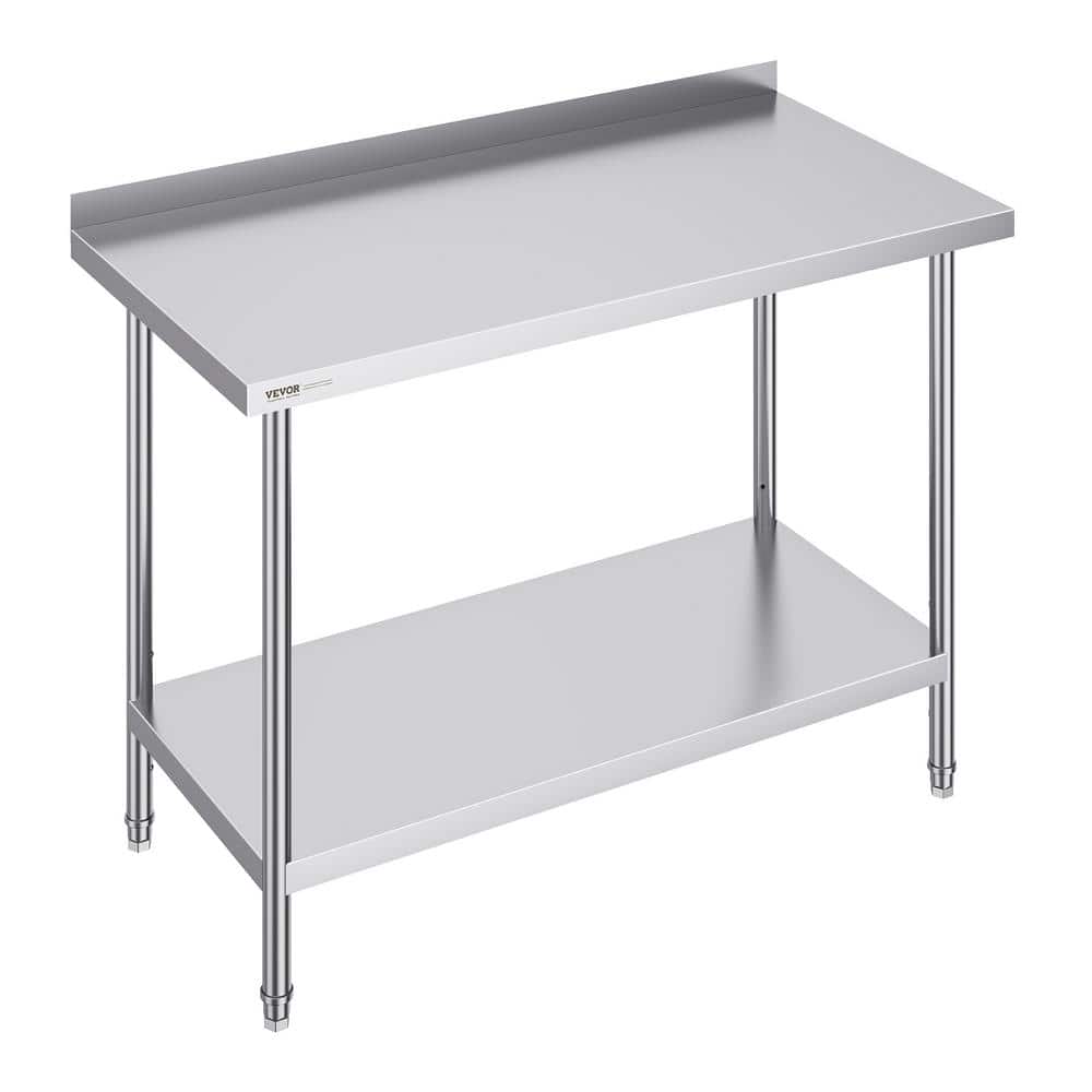 24 in. x 48 in. x 36 in. Stainless Steel Commercial Kitchen Prep Table Metal Work Table with Adjustable Height Silver - Hercitys