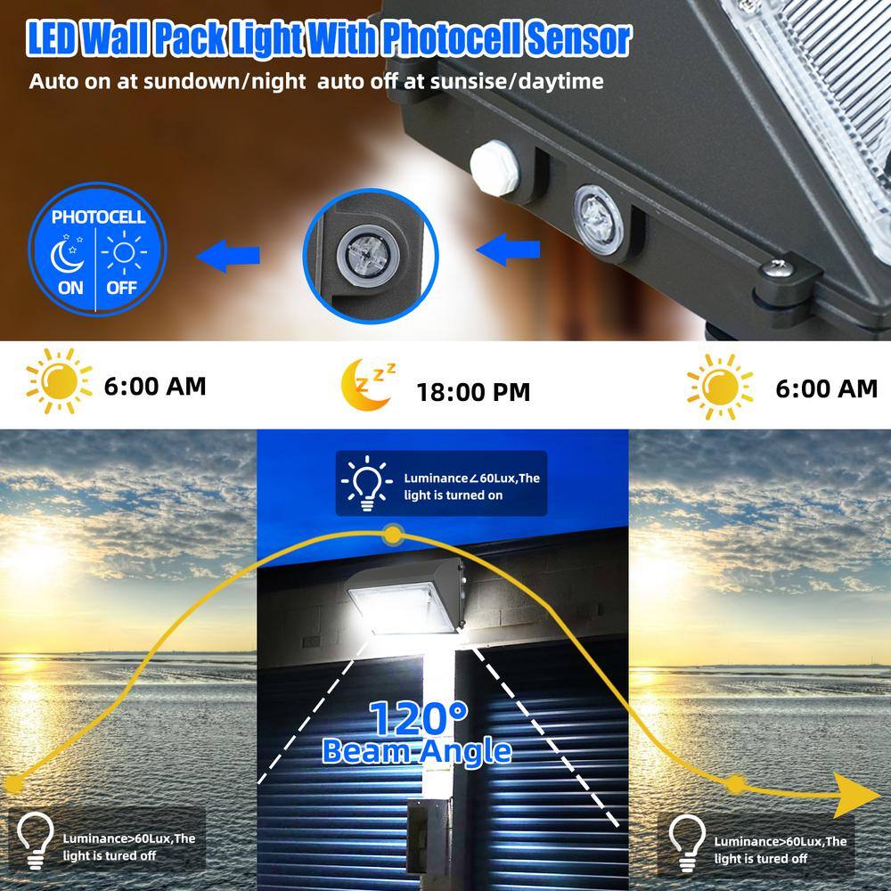 150W LED 1000- Watt Equivalent Integrated LEDBronze Dusk to Dawn Wall Pack Light, 5000K Outdoor LED Security Light - Hercitys