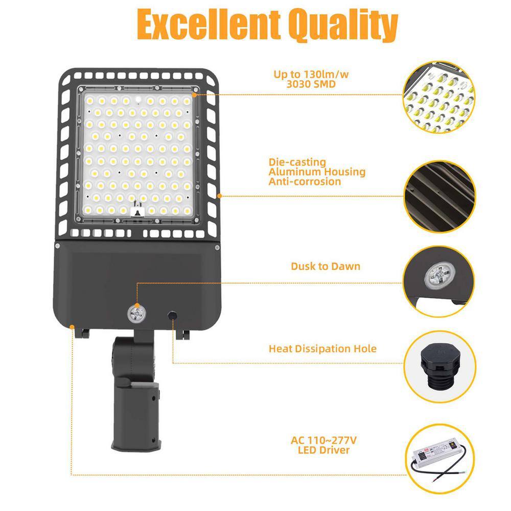 1500-Watt Equivalent Integrated LED Bronze 300W Parking Lot Area Light, 5000K Slip Fitter,39000LM Dusk To Dawn - Hercitys