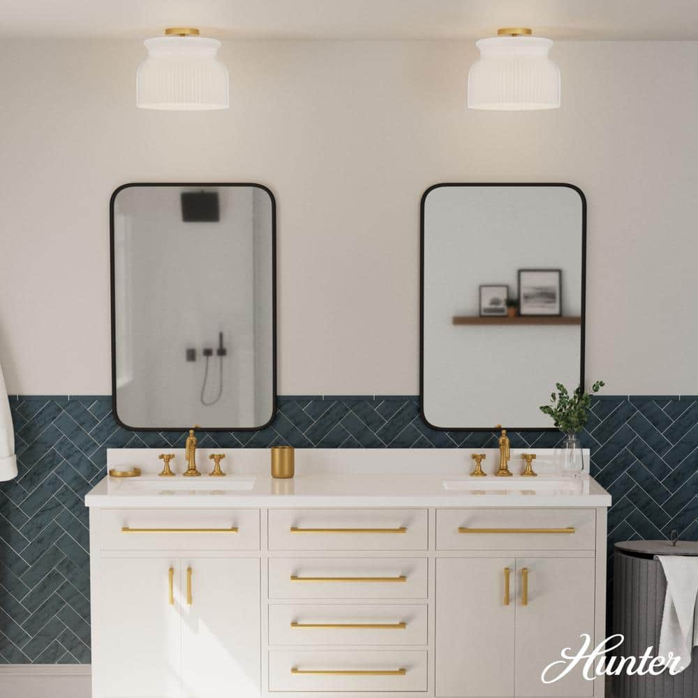 14 in. Flush Mount Harlowe 1-Light Luxe Gold Modern with Cased White Glass Shade - Hercitys