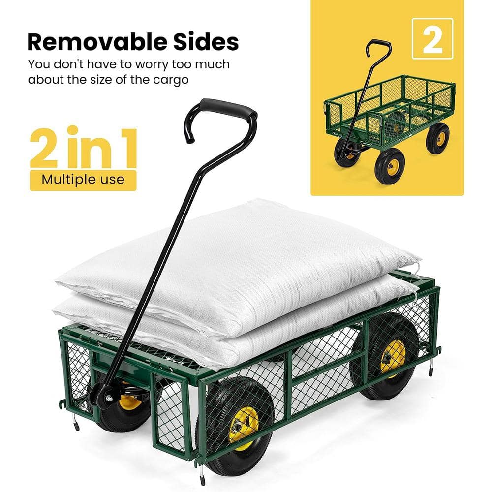 1100 lbs. Capacity Mesh Steel Garden Cart in Green with Removable Sides and Wheels - Hercitys