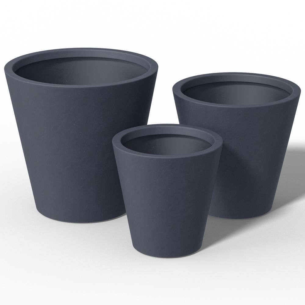 12.5in., 15.5in., 18.5in. Dia Granite Gray Large Tall Round Concrete Plant Pot / Planter for Indoor & Outdoor Set of 3 - Hercitys