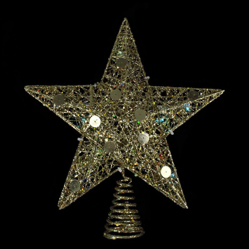 11.5 in. LED Lighted Gold Glittered Star Christmas Tree Topper with Multi-Lights - Hercitys