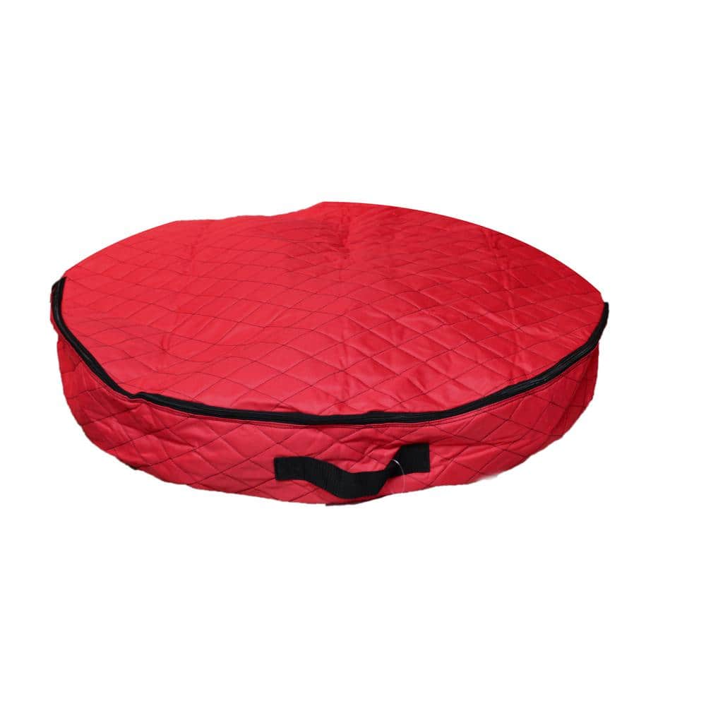 36 in. Premium Quilted Red Polyester Wreath Storage Bag - Hercitys
