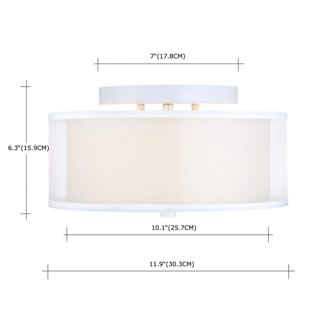 12 in. 2-Light White Circle Flush Mount with Glass Shade and No Bulbs Included 1-Pack - Hercitys